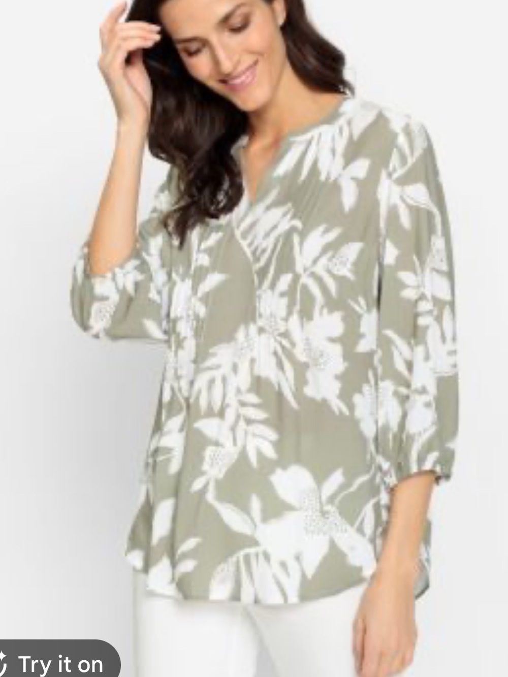 Olsen Pure Viscose 3/4 Sleeve Abstract Floral Tunic Blouse XS